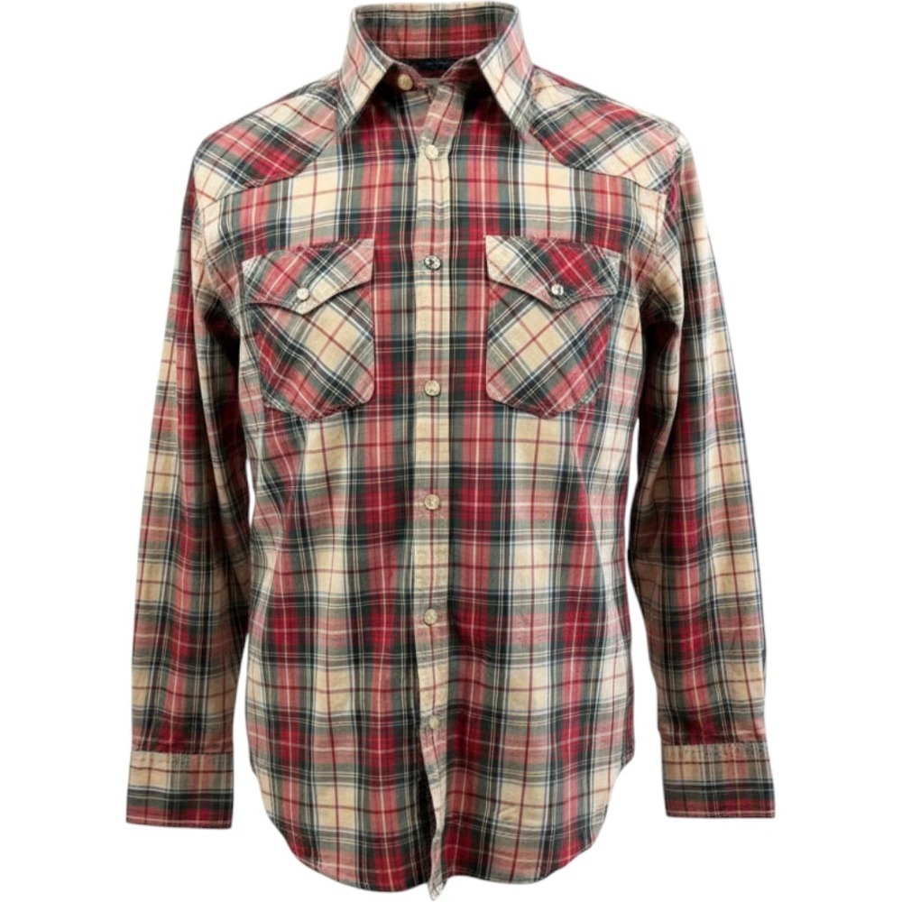 Jachs New York Mens Red Plaid Western Shirt Long Sleeve Pearl Snap Medium